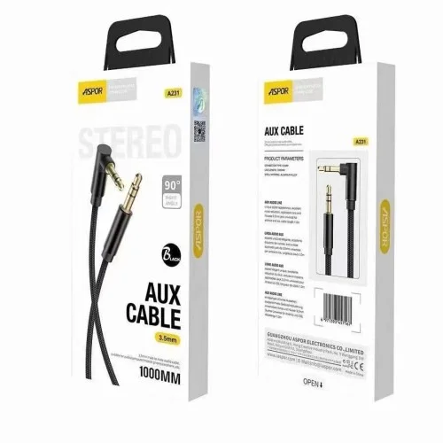 Aspor A231 Aux 3 5mm Cable 90 Degree Design Nylon Line 1m | Aspor | AdvanceStore UK