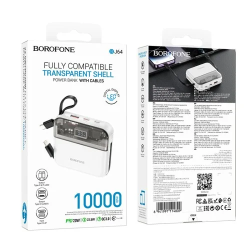 Borofone Bj64 Distinct 22 5w Pd20w Fully Compatible Power Bank With Cable 10000mah | BOROFONE | AdvanceStore UK