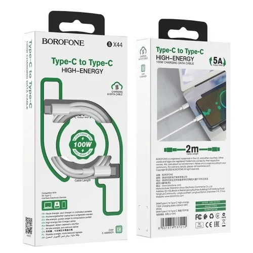 Bx44 Type C To Type C High Energy 100w Charging Data Cable L 2m | BOROFONE | AdvanceStore UK