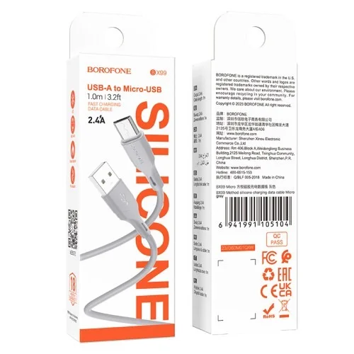 Bx99 Method Silicone Charging Data Cable Micro Gray | BOROFONE | AdvanceStore UK