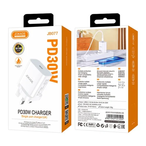 Jb077 Weian Series 30w Pd Fast Charger Uk Plug Type C To Lightning And Type C To Type C Support | Unbranded | AdvanceStore UK