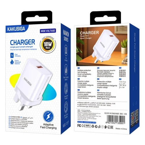 Ksc 1217 Hawen Single Port Qc3 0 Charger Uk Standard Fast Charging For Iphone Samsung Huawei And Android Devices | Kakusiga (KSC) | AdvanceStore UK