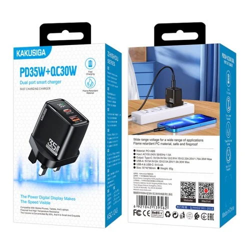 Ksc 1243 Zhishou Pd35w Qc30w Dual Port Fast Charging Digital Display Charger | Kakusiga (KSC) | AdvanceStore UK