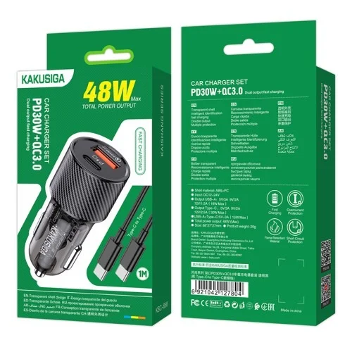 Ksc 856 Kaishang Pd30w Qc3 0 Dual Port Car Charger Set Type C To Type C | Kakusiga (KSC) | AdvanceStore UK