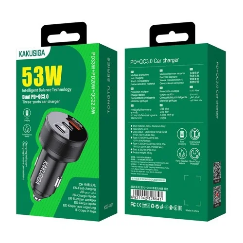 Ksc 857 Tongtu Pd53w Qc22 5w Three Port Car Charger | Kakusiga (KSC) | AdvanceStore UK