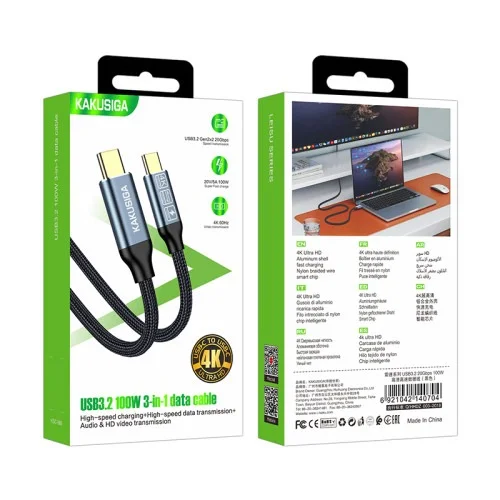Ksc 988 Leisu Usb C 3 2 Cable 2 M 20 Gbps Data Transfer And 100 W Fast Charging Braided | Kakusiga (KSC) | AdvanceStore UK