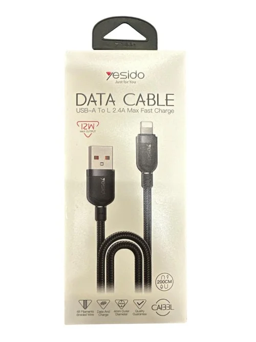 Yesido Ca133l 2m Usb A To Lightning Braided Cable 12w Fast Charging And Durable Design | Yesido | AdvanceStore UK