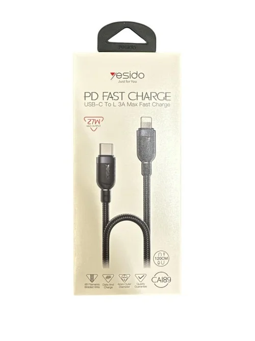 Yesido Ca189 1 2m Type C To Lightning Cable Fast Charging Braided Durable Design | Yesido | AdvanceStore UK
