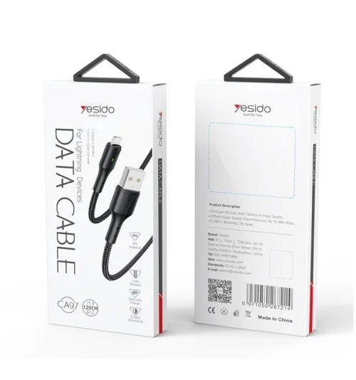 Yesido Ca98 2 4a Usb To Lighting Braided Charging Data Cable | Yesido | AdvanceStore UK