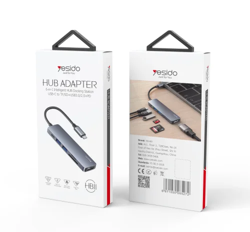 Yesido Hb11 6 In 1 Usb C Multiport Hub Adapter 4k Hdmi Dual Usb A Ports Sd And Microsd Card Readers Thunderbolt 3 Support | Yesido | AdvanceStore UK