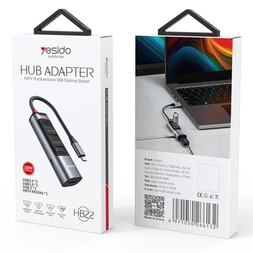 Yesido Hb22 Multi Port Type C Adapter Hdtv Support Pd 100w | Yesido | AdvanceStore UK