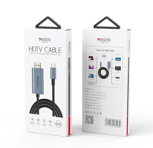 Yesido Hm10 Usb C To Hdmi Adapter Cable 2m Length 4k At 60hz Resolution Durable Nylon Braided Design | Yesido | AdvanceStore UK