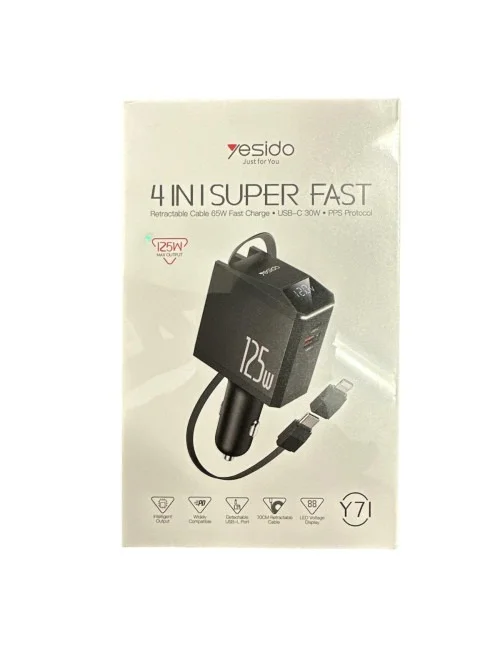 Yesido Y71 4 In 1 Super Fast Car Charger 125w Power With 65w Pd Lightning And Type C Cables | Yesido | AdvanceStore UK