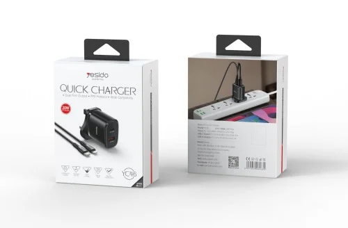 Yesido Yc46 Dual Output Wall Charger Black For Iphone 7 8 Plus X Xr 11 12 13 14 Pro Max | Yesido | AdvanceStore UK